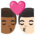 👨🏾‍❤️‍💋‍👨🏻 kiss: man, man, medium-dark skin tone, light skin tone display on Google